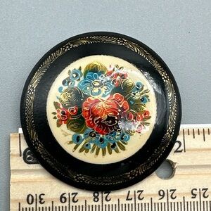 Floral Enamel Brooch - Black and Multicolor